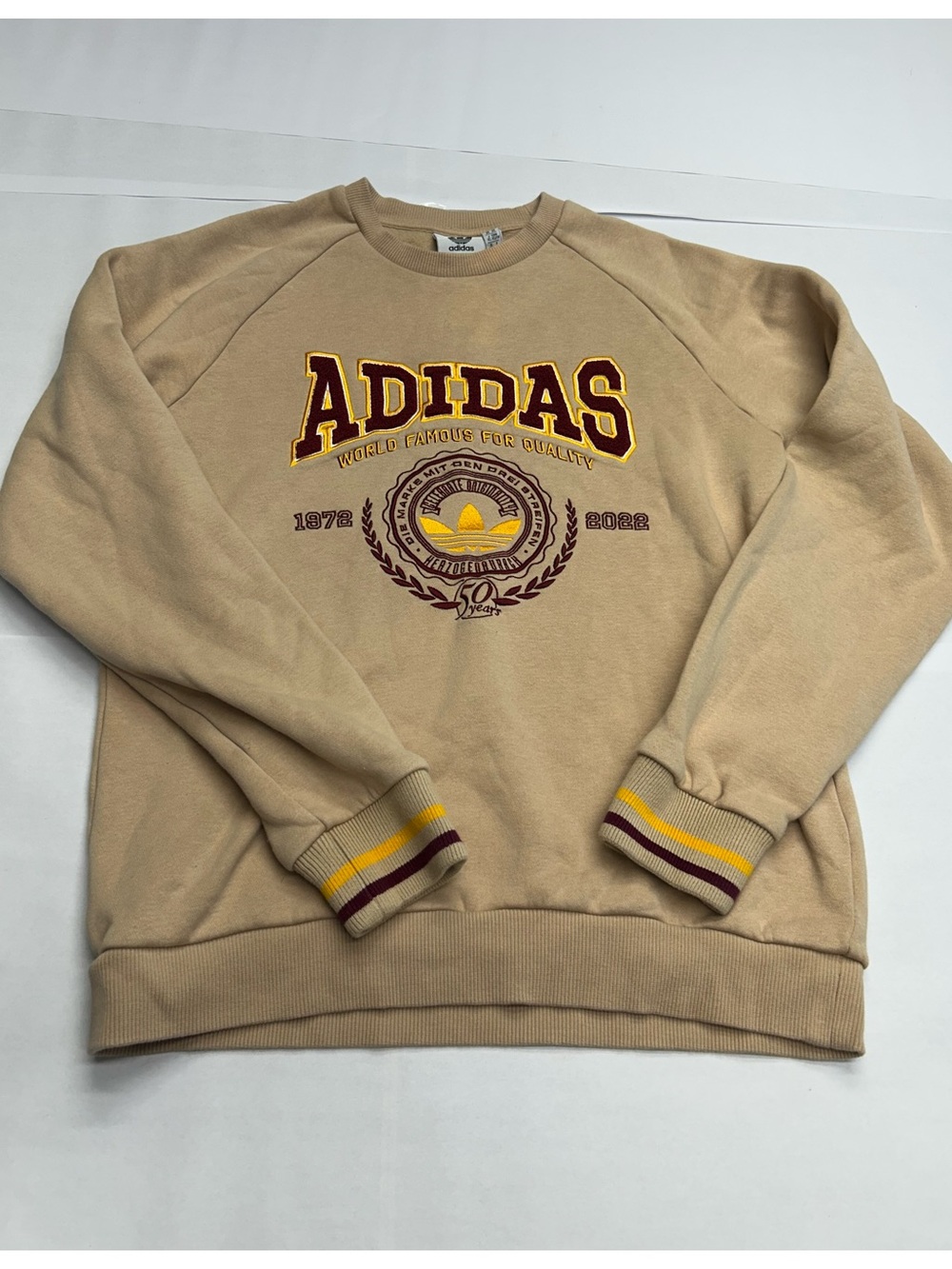 Adidas Originals 50th Anniversary Collegiate Crewneck Sweatshirt Beige Tan US XS